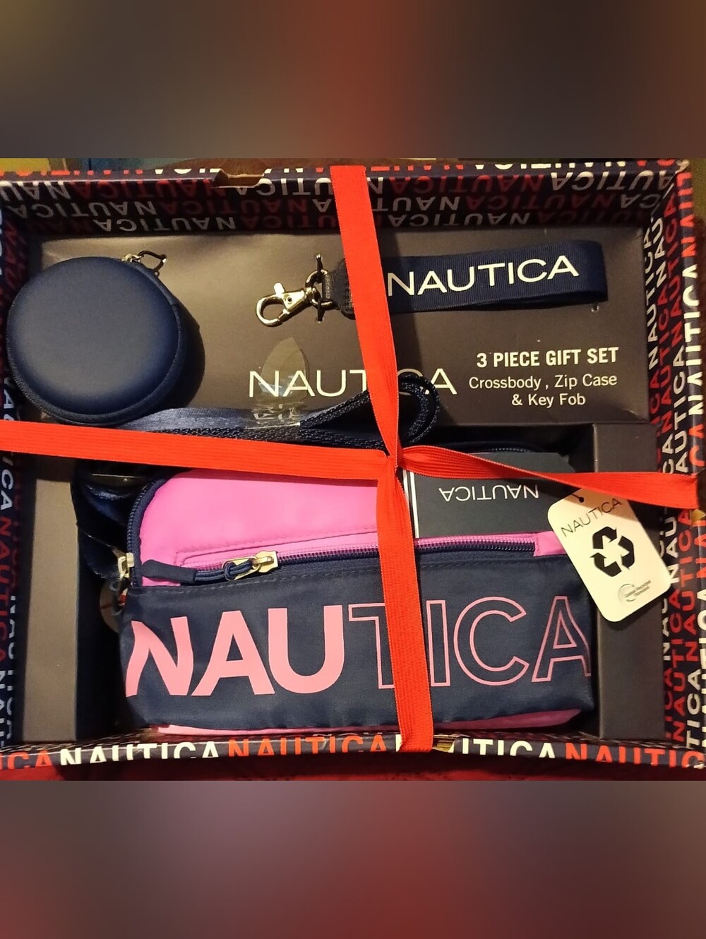 Nautica Navy and Pink 3-Piece Crossbody Zip Case Gift Set